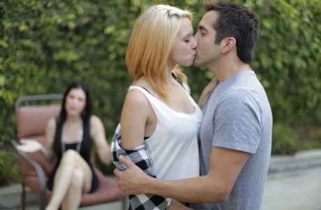 Blonde girl Cece Capella and Donnie Rock kiss with their clothes on outdoors 71389421