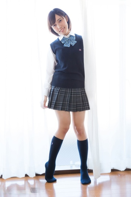 Japanese schoolgirl uncups natural tits after flashing cotton underwear 58105199