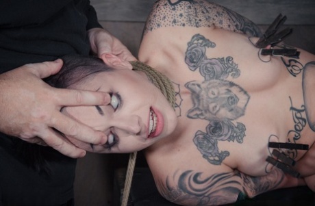 Tattoo enthusiast Leigh Raven is suspended by rope after forced masturbation 40205434