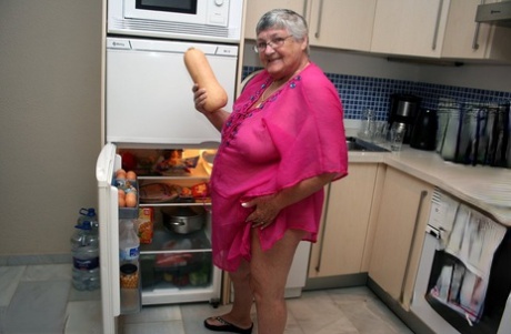 Fat UK nan Grandma Libby gets completely naked while cleaning her kitchen 99738570