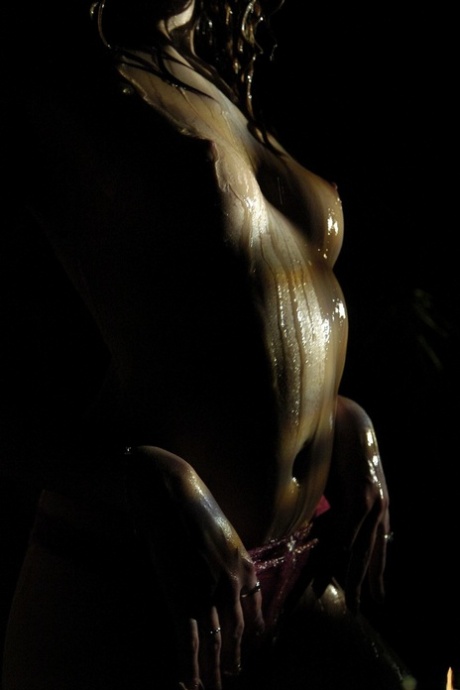 Topless model Laura takes off her underwear while being soaked at night 36597743