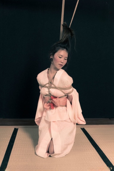 Asian female Flawless Meow has her long hair and body tied up with rope 44198350