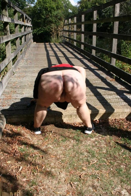 Fat UK woman Lexie Cummings shows her big ass and pussy on a pedestrian bridge 44661750