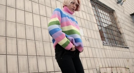Blonde girl Vasya takes an urgent piss while traversing snow-covered ground 26260622