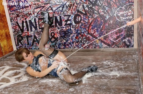 Caucasian chick with short hair gets covered in sperm during gloryhole action 28441949