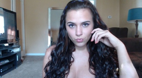 Teen first timer Kaley Kade bares pierced nipples while sucking a dildo 38898078