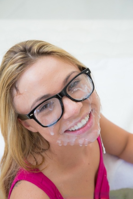 Pleasant teen in glasses Katerina Kay gets all her face jizzed 34961766